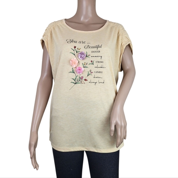Daisy + Coco XL Inspirational Floral Embroidered T-Shirt Top - Picture 1 of 4